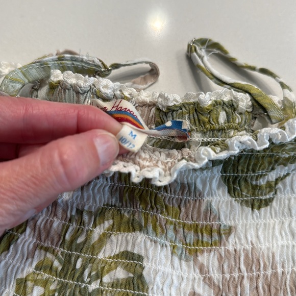 Vintage Havana Girls Sage Khaki Tropical Leaf Smocked Tube and Fringe Short Set - Picture 4 of 10